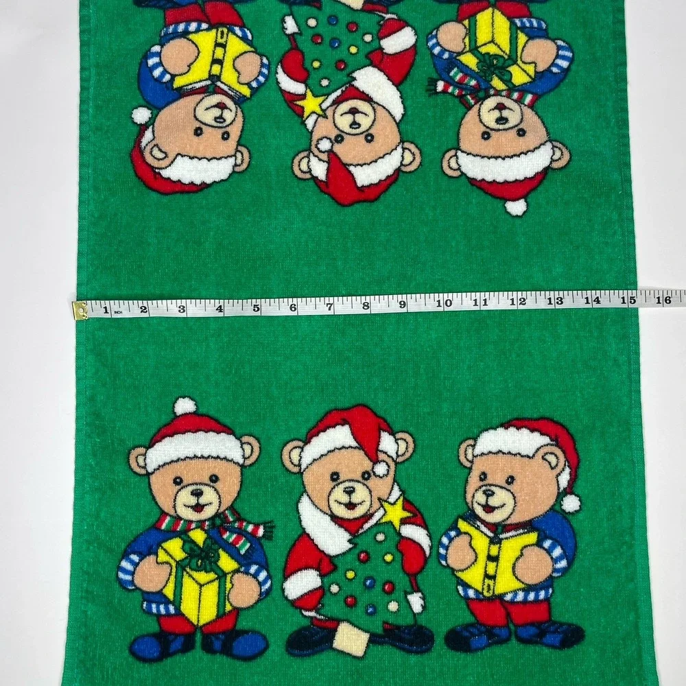 Vintage Christmas Hand Towel Holiday Teddy Bears Kitschy Kitchen Hilasol Cotton